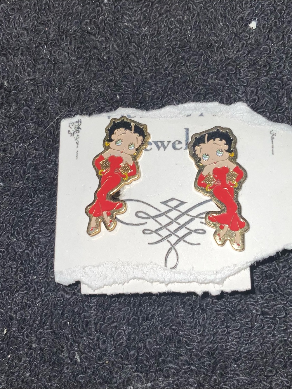 Betty Boop Red and Black Enamel Clip On Earrings